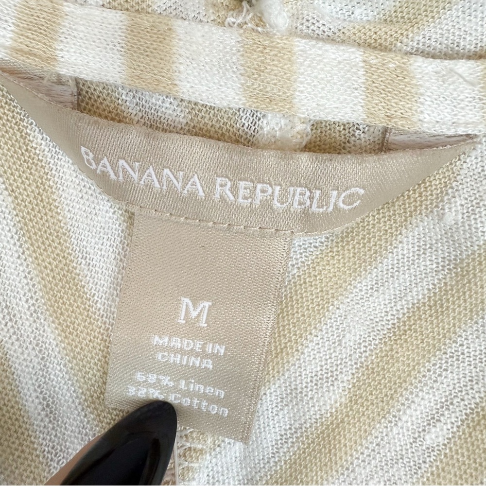 NWT Banana Republic Tan White Striped Linen‎ Blend Lightweight Open Cardigan Med - Picture 6 of 8